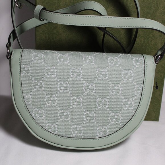 NWT GUCCI GG Ophidia Summer Denim Harness Travel Shoulder Bag Salvy Green 757309 - Picture 2 of 12